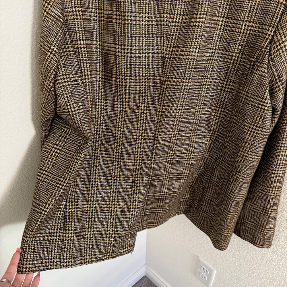 Nine West golden Metallic Double Breasted jacket plaid holiday festive size XXL - Picture 6 of 9